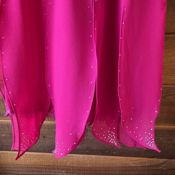 90s Y2K Scassi Pink Petal Hem Midi Skirt L Rhinestone Embroidered Fairy Festival - Picture 4 of 10